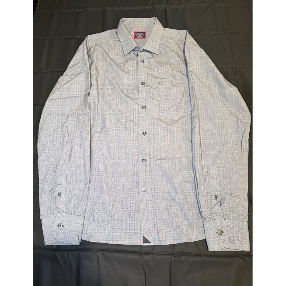 UNTUCKit Mens Large Grey Plaid Long Sleeve Button Down Shirt Cotton Pocket